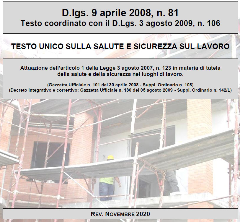 TESTO UNICO SULLA SALUTE E SICUREZZA SUL LAVORO